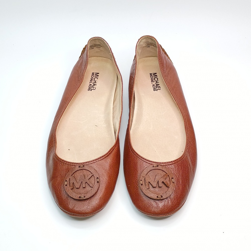 Michael Kors Fulton Moc Ballet Flats Brown Leather Logo Medallion Shoes 10M - Picture 2 of 9